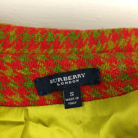 Burberry London Coat Tweed Wool Houndstooth Checked Red Green Long Womens Small - Picture 5 of 14
